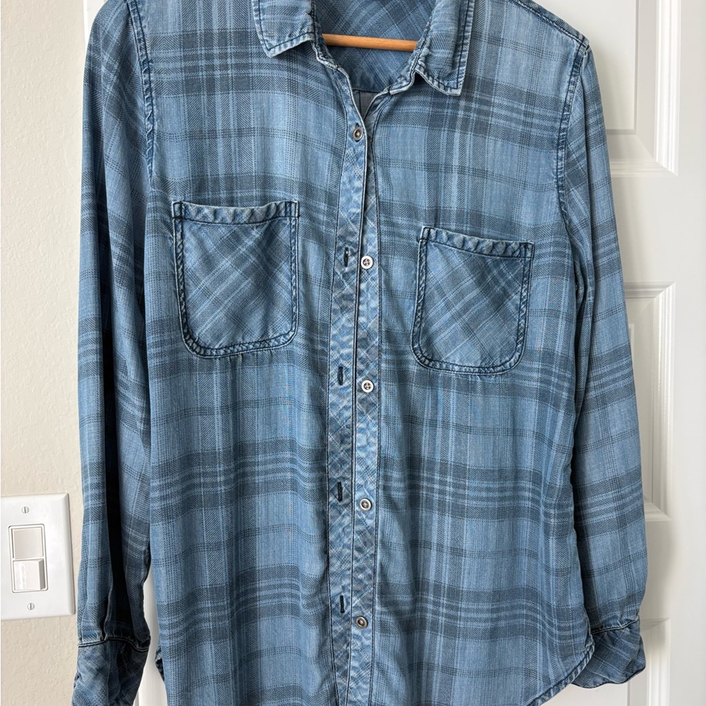 Andrea Jovine Chambray Plaid Casual Button-Down Shirt